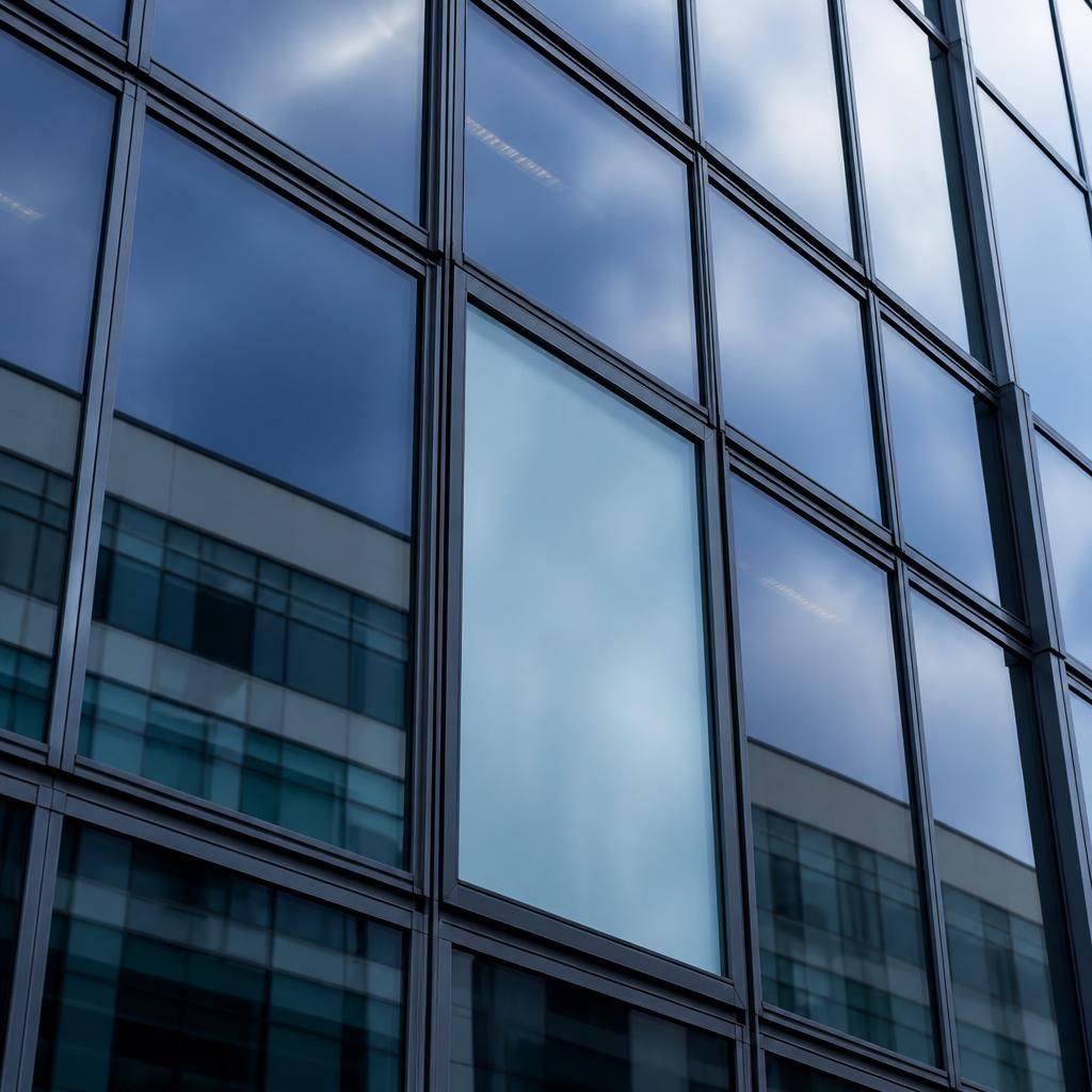 Curtain walling panels and aluminium framing on a commercial building façade