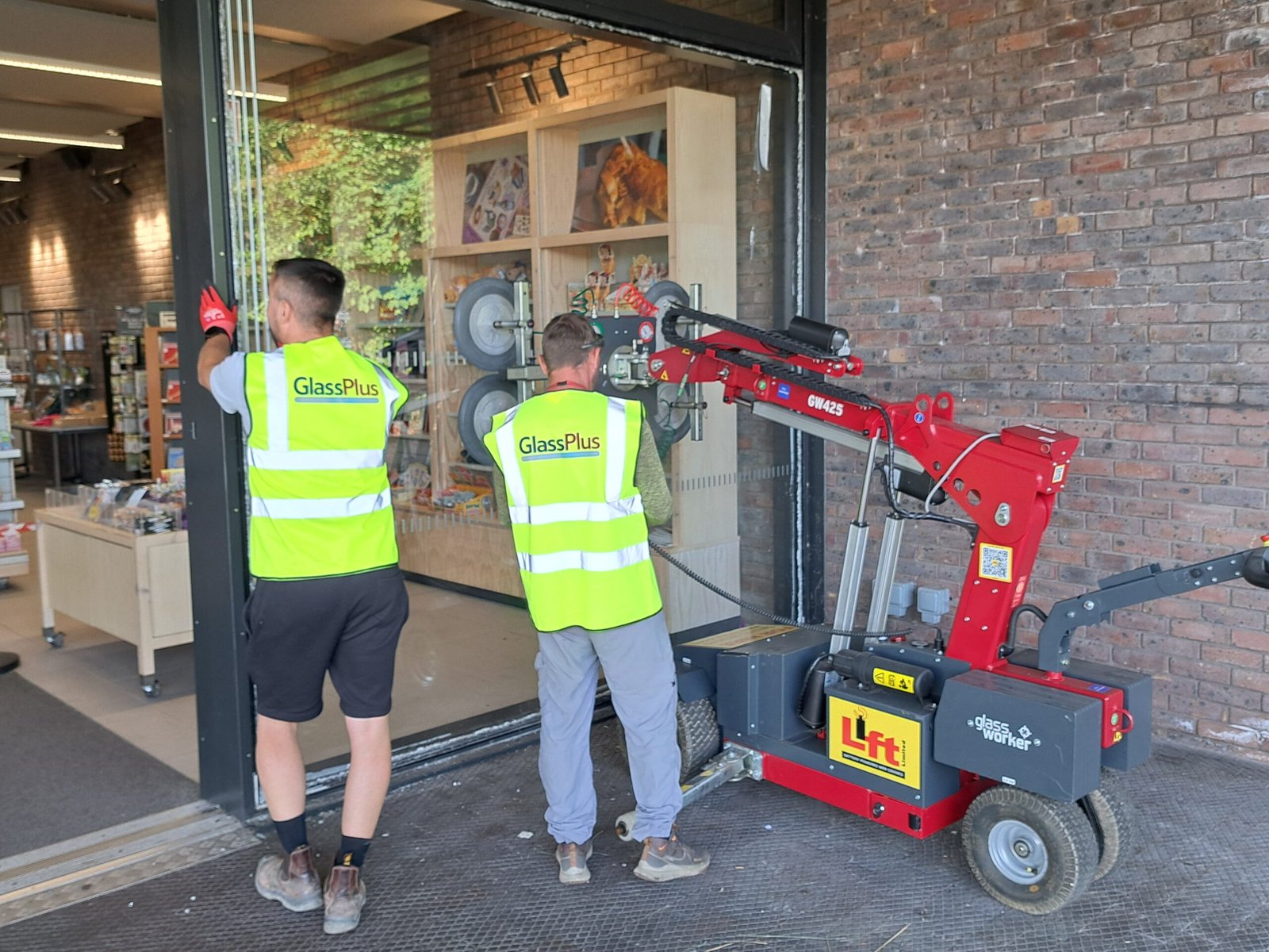 GlassPlus team replacing a large glazed unit at Black Country Living Museum using specialist lifting equipment